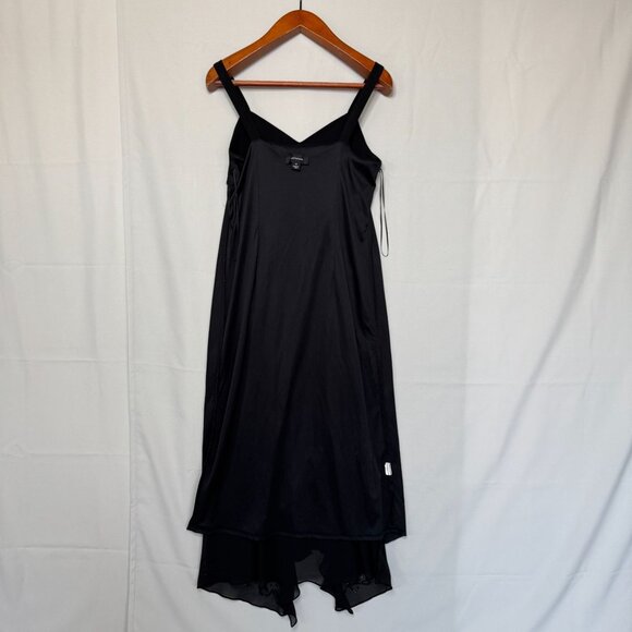 90s Vintage R&M Richards Black Chiffon Beaded Ruffle Slit Cocktail Midi Dress - Picture 11 of 13
